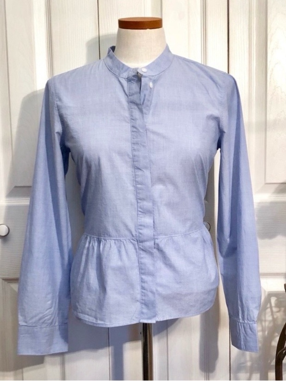 Madewell Lakeside Blue Cotton Peplum Button Up Long Sleeve Shirt